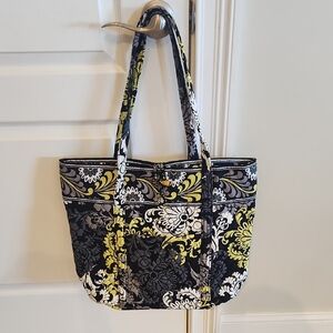 Vera Bradley Large Baroque Tote Black White Green Floral New With Tags